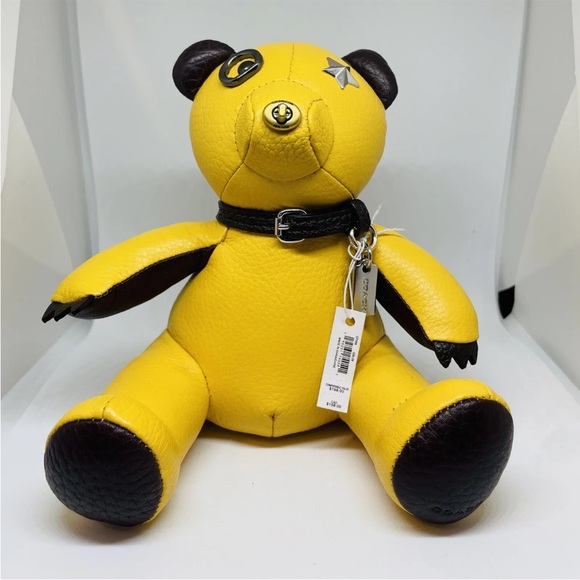 Coach Bear Paperweight Yellow Leather Gunmetal Hardware 6 Inch - Picture 14 of 14